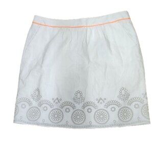 Tahari Skirt Mini Linen White Lined embroidery pockets belt Womens 16